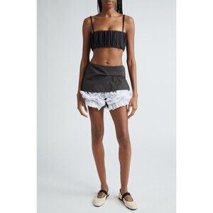 Molly Goddard Kelly Ruched Cotton Blend Bra Top Black Women’s Size US 2 UK 6